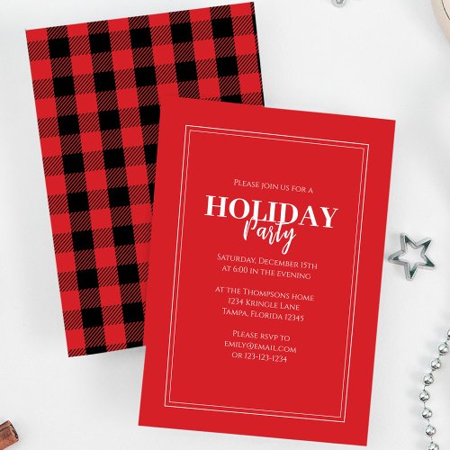 Christmas Holiday Party Rustic Red Buffalo Plaid  Invitation