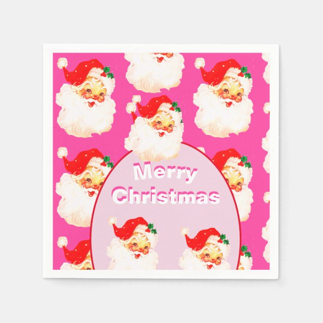 Christmas Holiday Party Santa Claus Pink Napkins (Front)