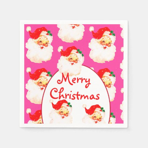 Christmas Holiday Party Santa Claus PInk Napkins