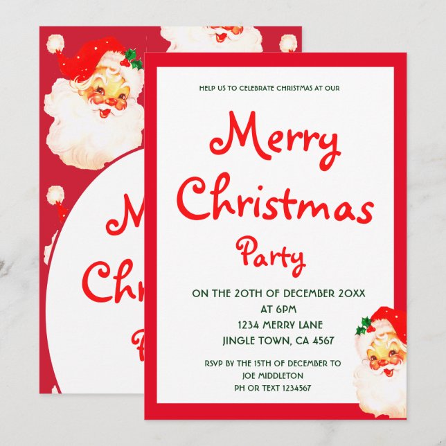 Christmas Holiday Party Santa Claus Red  Invitation (Front/Back)