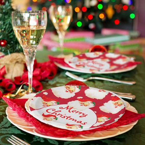 Christmas Holiday Party Santa Claus Red  Paper Plates