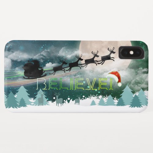 Christmas Holiday Party Santa Hat Reindeer Sleigh iPhone XS Max Case