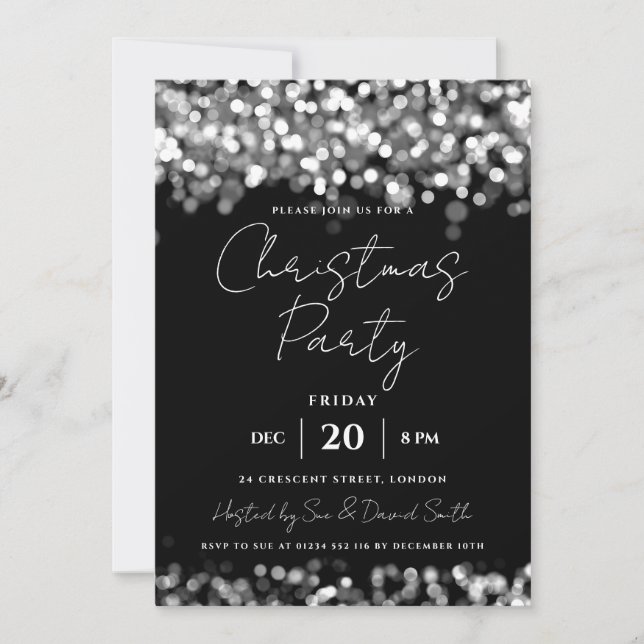 Christmas Holiday Party Silver Shimmering Lights Invitation (Front)