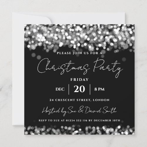 Christmas Holiday Party Silver Shimmering Lights Invitation