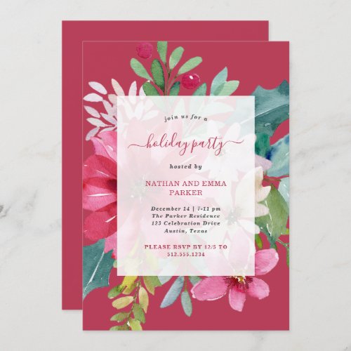 Christmas Holiday Party Vibrant Watercolor Floral Invitation