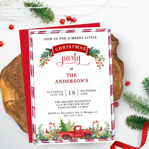 ChristmasHoliday Party Vintage Truck and Greenery Invitation