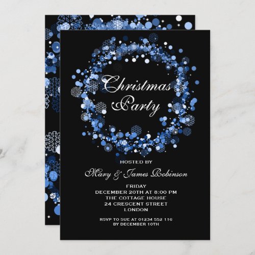 Christmas Holiday Party Wreath Blue Invitation