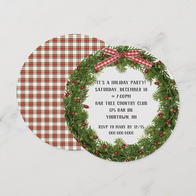 Christmas Holiday Party wreath invite (Front/Back)