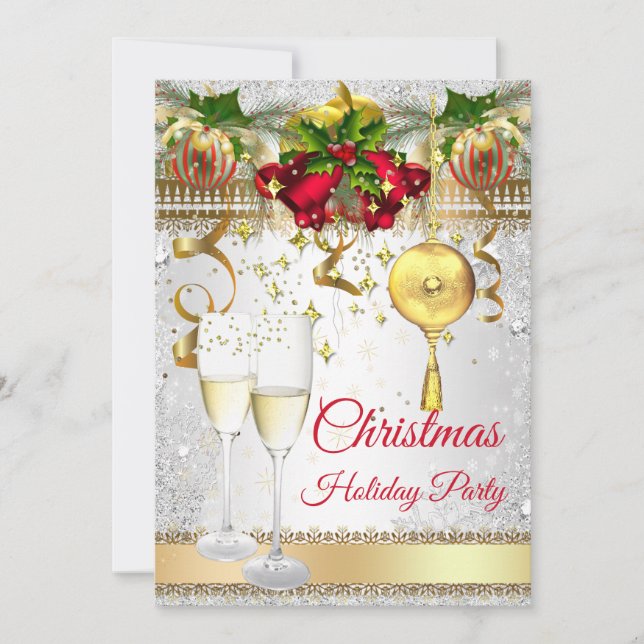 Christmas Holiday Pary champagne red gold silver Invitation (Front)