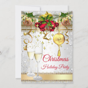 Christmas Holiday Pary champagne red gold silver Invitation