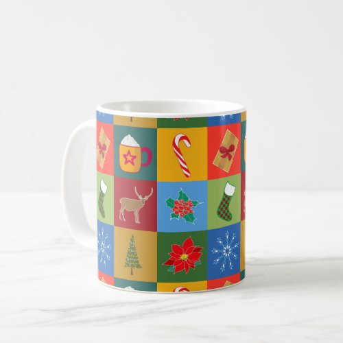 Christmas holiday patchwork pattern coffee mug