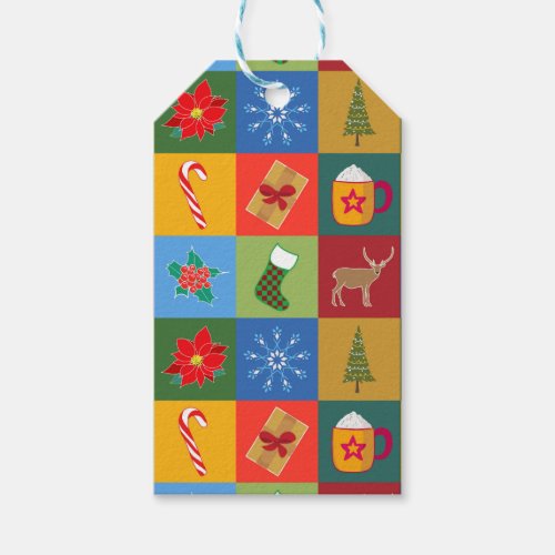 Christmas holiday patchwork pattern gift tags
