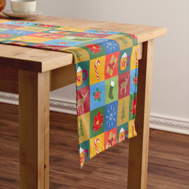 Christmas holiday patchwork pattern short table runner (In Situ)