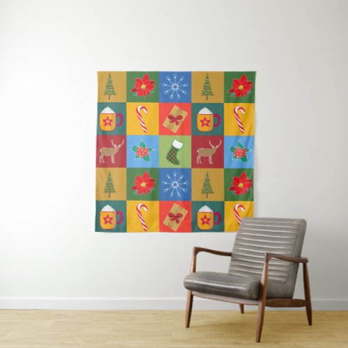 Christmas holiday patchwork pattern tapestry