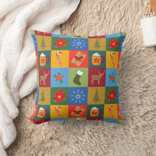 Christmas holiday patchwork pattern throw pillow
