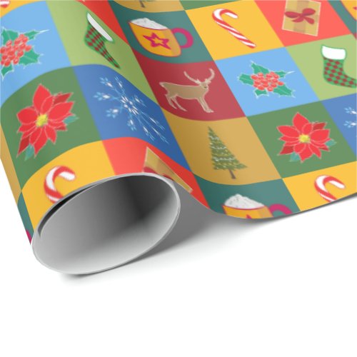 Christmas holiday patchwork pattern wrapping paper