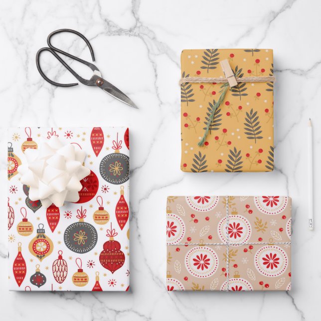 Christmas Holiday Pattern Modern Bauble Wrapping Paper Sheets (Front)