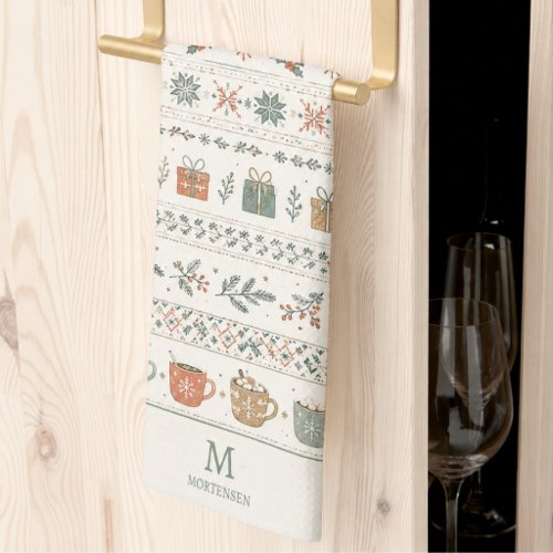 Christmas Holiday Pattern Monogram Kitchen Towel