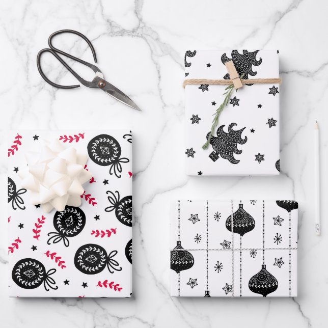 Christmas Holiday Pattern Scandinavian Style Wrapping Paper Sheets (Front)