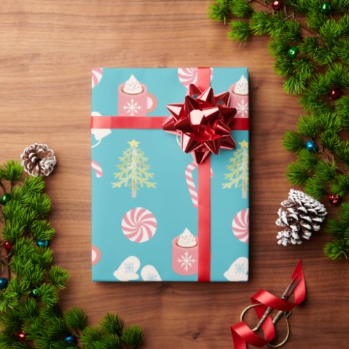 Christmas Holiday Pattern Teal Wrapping Paper