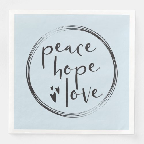 Christmas  Holiday  PEACE HOPE LOVE  Blue Paper Dinner Napkins