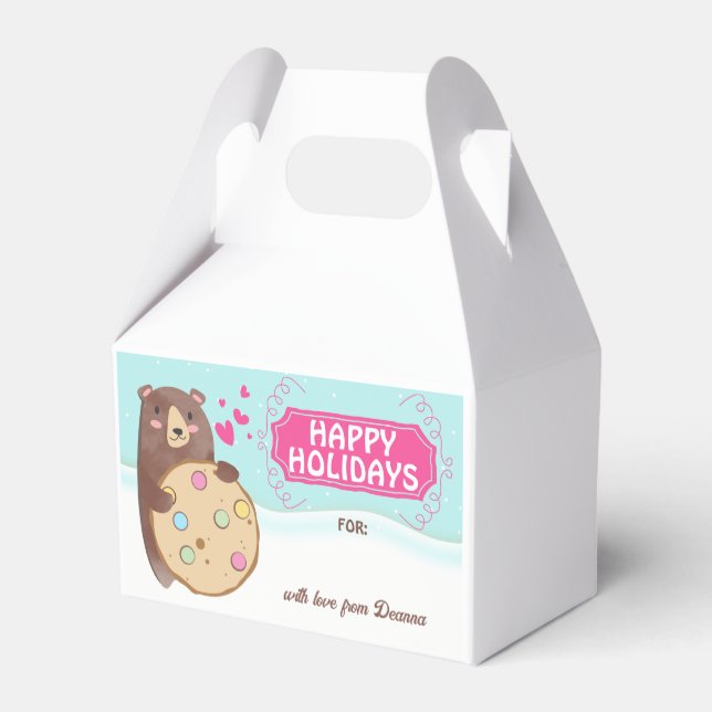 Christmas holiday personalized bear cookie treat favor boxes (Back Side)