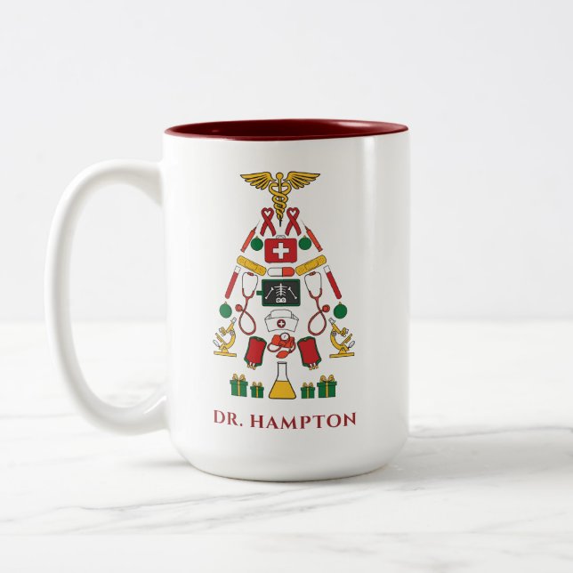 Christmas Holiday Personalized Medic Doctor Nurse Two-Tone Coffee Mug (Left)