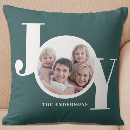 Christmas Holiday Personalized Photo Green Throw Pillow