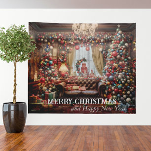 Christmas Holiday Photo Backdrop Decorated Room