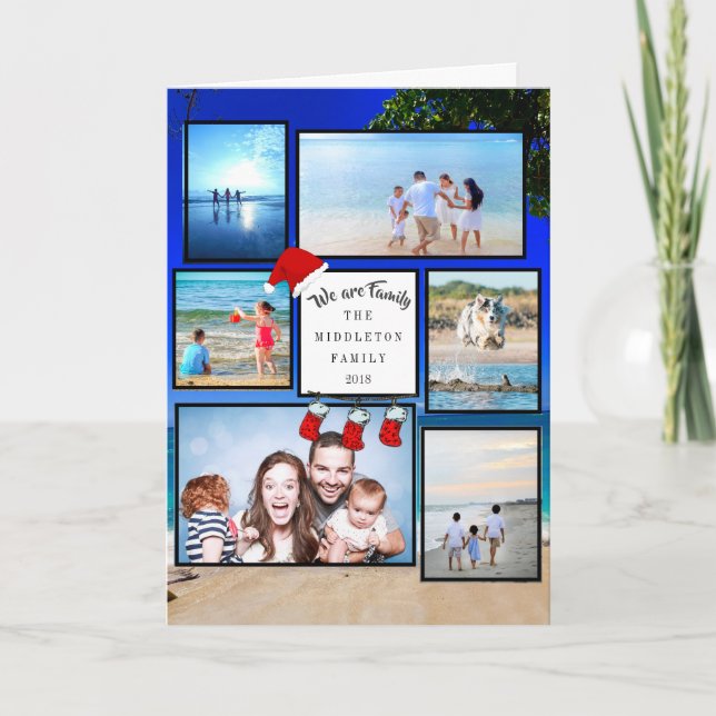 Christmas Holiday Photo Collage Beach Card (Front)