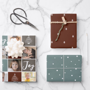Christmas Holiday Photo Collage Snow Trees Modern Wrapping Paper Sheets