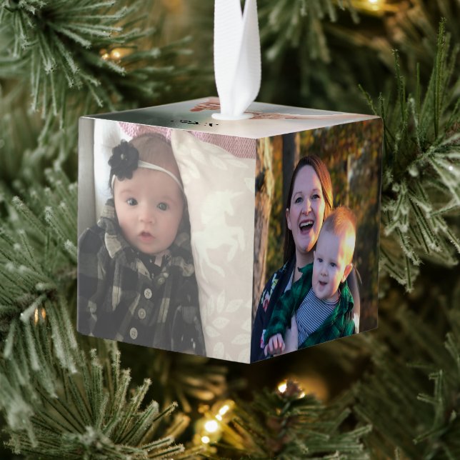 Christmas Holiday Photo Cube Collage Cube Ornament (Tree)