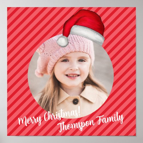 Christmas Holiday Photo Festive Red Striped Poster