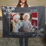Christmas Holiday Photo Snowflake Chalkboard Fleece Blanket<br><div class="desc">Photo pillow with a background and distressed snowflakes.</div>