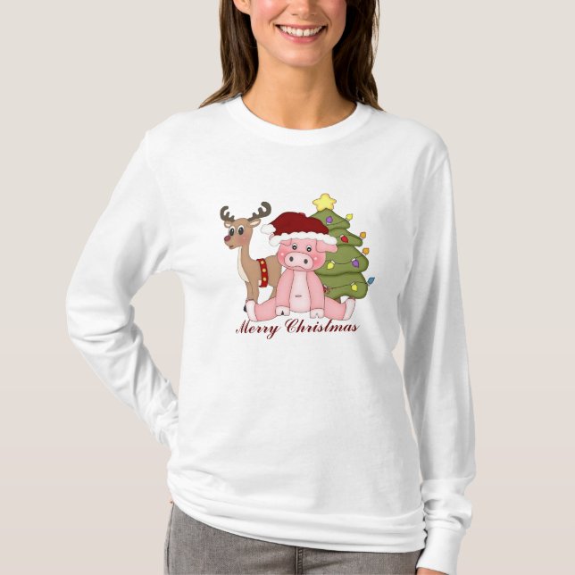Christmas Holiday Pig womens t-shirt (Front)
