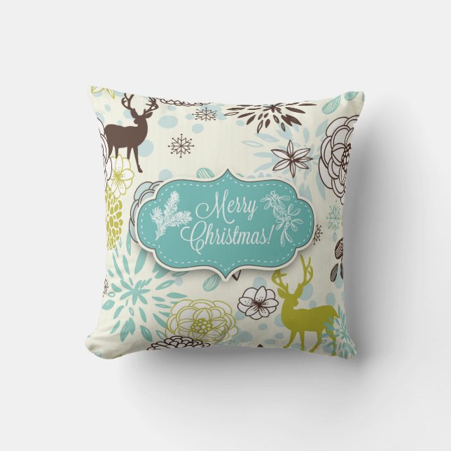 Christmas Holiday Pillow - Vintage Blue Deer (Front)
