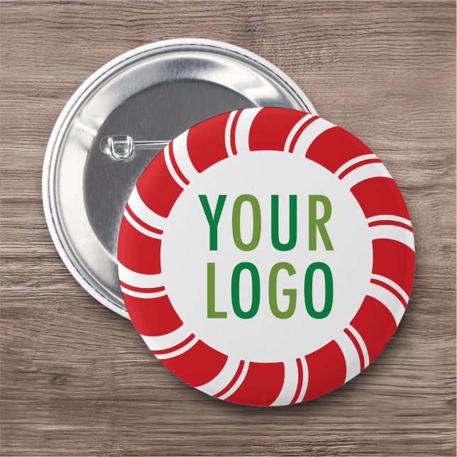 Christmas Holiday Pinback Button with Company Logo (MISOOK Peppermint Candy Cane Holiday Button with Logo for Christmas)