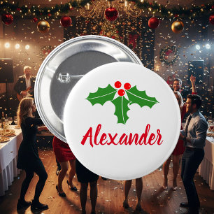 Christmas Holiday pinback buttons with custom name