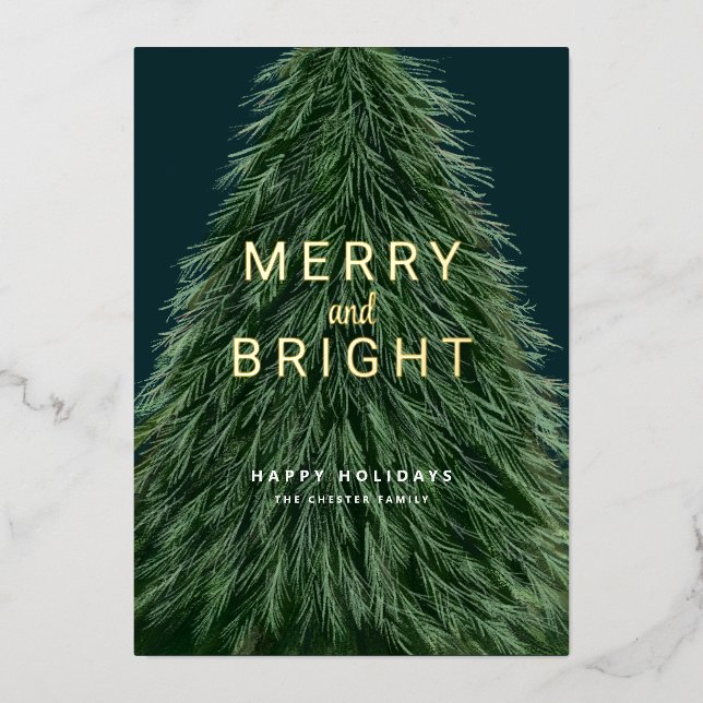 Christmas Holiday Pine Tree and Photo Foil Invitat Foil Invitation (Front)