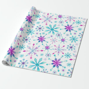 Christmas Holiday Pink Blue Snowflake Pattern Wrapping Paper