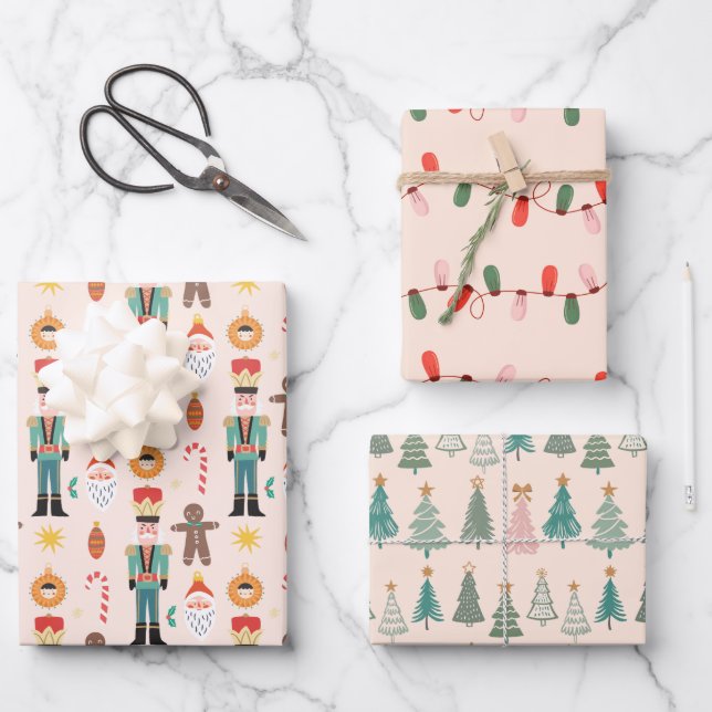 Christmas Holiday Pink  Decoration Wrapping Paper (Front)