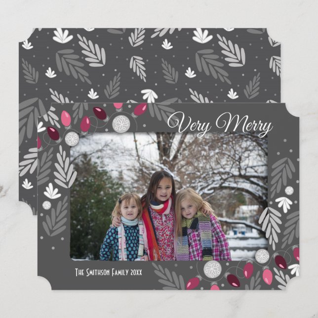 Christmas Holiday Pink Lights One Photo Option Invitation (Front/Back)