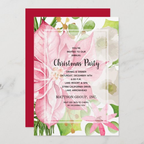 Christmas Holiday Pink Poinsettia Floral Invitation