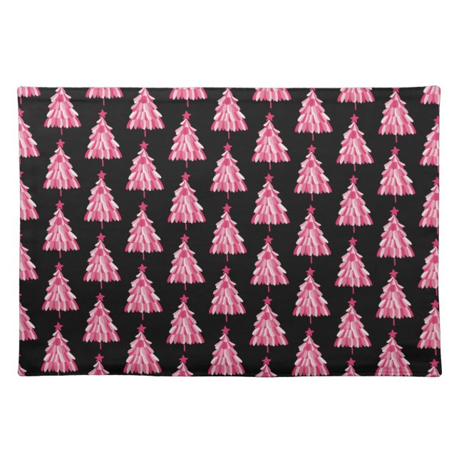 Christmas Holiday Pink Tree Cloth Placemat (Front)