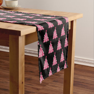 Christmas Holiday Pink Tree Short Table Runner