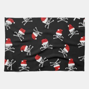 Christmas Holiday Pirate Skulls on Black Towel