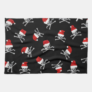 Christmas Holiday Pirate Skulls on Black Towel