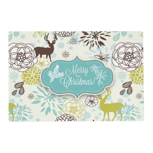 Christmas Holiday Placemat _ Vintage Blue Deer