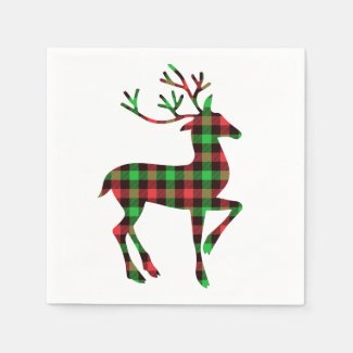 Christmas Holiday Plaid Pattern Reindeer Simple Napkins