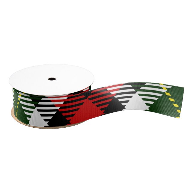 Christmas Holiday Plaid Red Green Black Festive Grosgrain Ribbon (Spool)